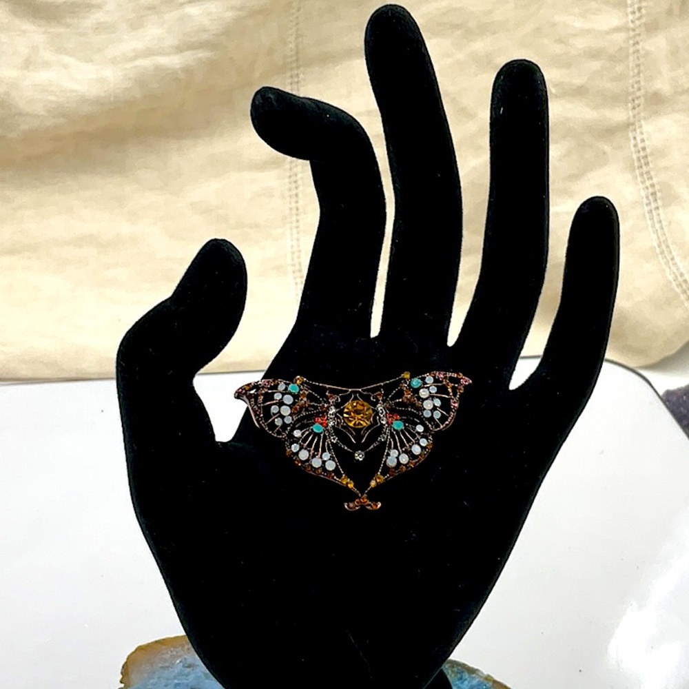 Copper Butterfly Brooch Coated/W Molybdenum Featuring Sparkling Crystal Accents - Picture 4 of 7